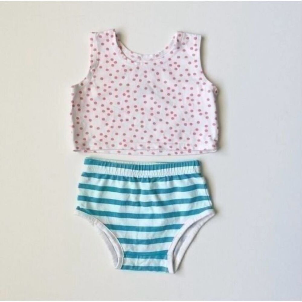June & January 2t girls 80s style 2 piece set cropped top bloomers polka dot ret